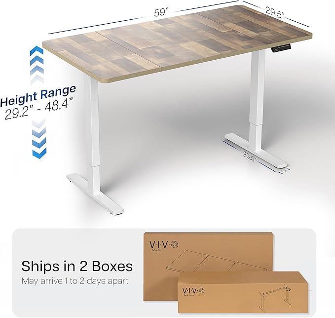 VIVO Electric 60 x 30 in Standing Desk, Memory Height Adjustment, 1B Series, Holds 220 lbs, Reclaimed Wood Top White Frame, DESK-KIT-1W6P-30