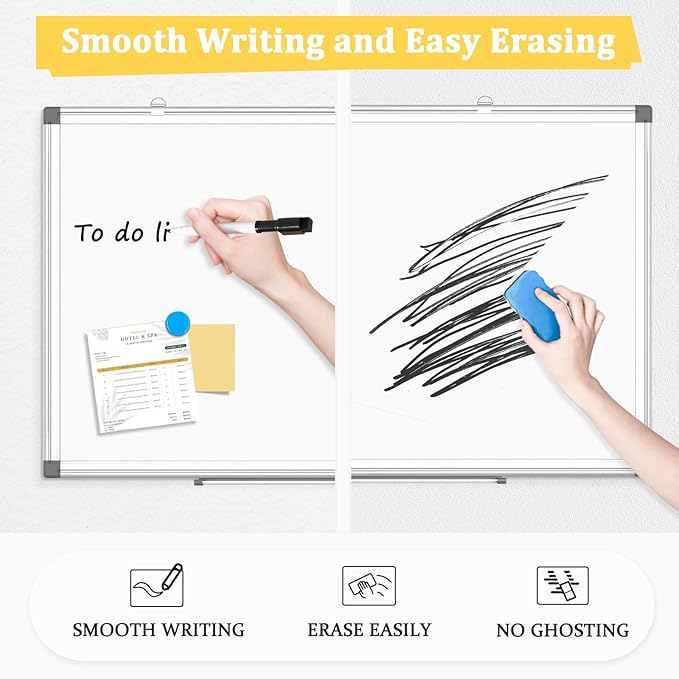AMUSIGHT 2 Pack Double-Sided Magnetic Whiteboard, 24" x 18" Dry Erase Board, Aluminum Frame White Board for Wall, Hanging Mounting White Board Dry Erase Marker Board for Office, School, Home
