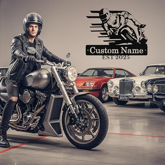 Personalized Motorcycle Metal Sign Custom Biker Name Sign Dirt Bike Wall Decor Motorcycle Home Decor Motorbikes Sign Garage Decor Gifts for Men Husband Rider