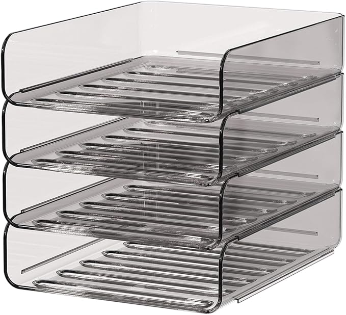 FANXIYQ Clear Paper Organizer - Brown Acrylic Stackable Paper Tray for Desk, 4-Tier Letter Tray Organizer with Smooth Edges and Rounded Corners