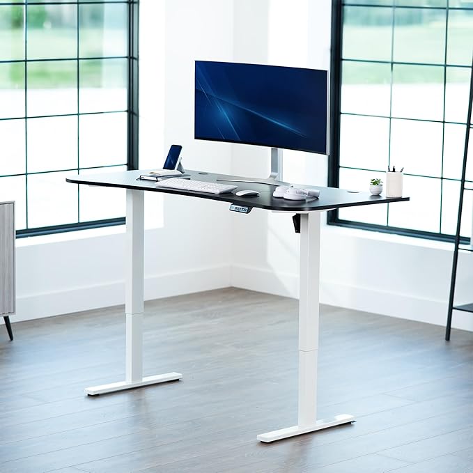 VIVO Electric 63 x 32 in Standing Desk, Memory Height Adjustment, 1B Series, Holds 220 lbs, Black Carbon Fiber Top White Frame, DESK-KIT-1W1R