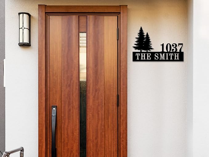 Personalized Pine Trees House Number Metal Sign Custom Address Metal Signs with Family Name