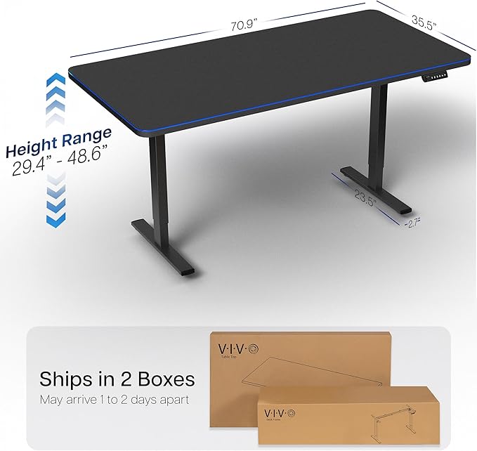 VIVO Electric 71 x 36 in Standing Desk with Full-Size RGB Mouse Pad, Memory Height Adjustment, 1B Series, Holds 220 lbs, Black Top Black Frame, DESK-KIT-1B7BP-36