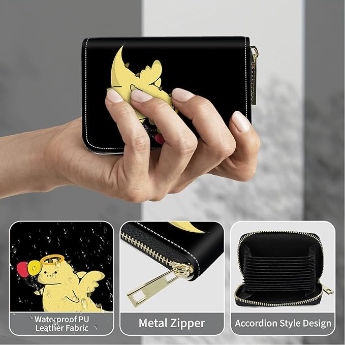 BWEGRHE Cute Credit Card Holder with Zipper, Dinosaur RFID-Blocking Card Case Small Wallet for Women Men, Multi-slot Card Organizer Case Travel Accordion Wallet