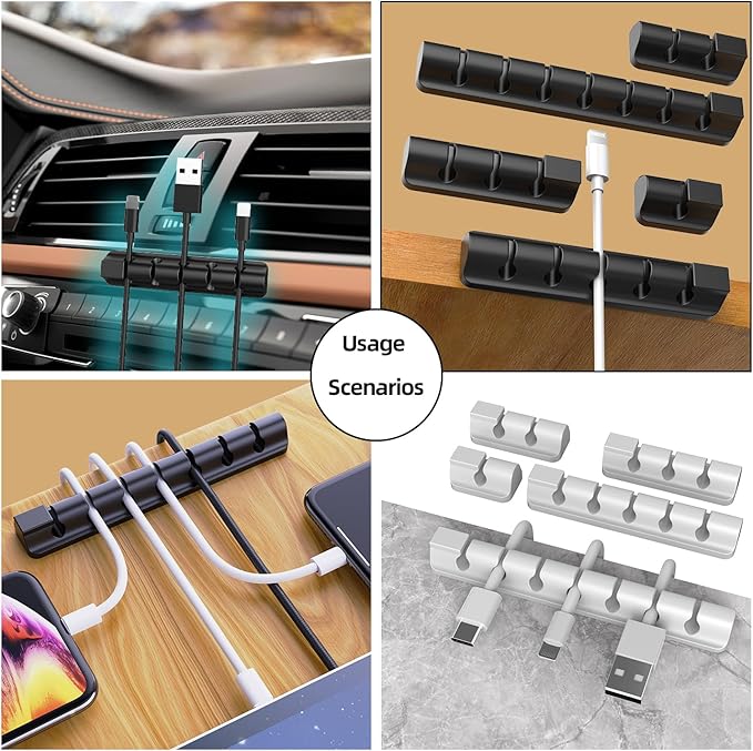 ITUGOU 11PCS Cable Management Cord Holder Organizer, Magnetic Cable Clips Adhesive Wire Keeper, Under Desk for Bedside Nightstand Table Desktop USB Wall Car Office Workspace Accessories (Black)