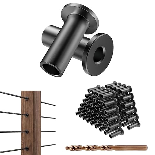 BLIKA 80 Pack Black Stainless Steel Protector Sleeves for 1/8" Deck Cable Railing, for Wood/Composite Posts, T316 Marine Grade, Black Cable Railing Protector Sleeves