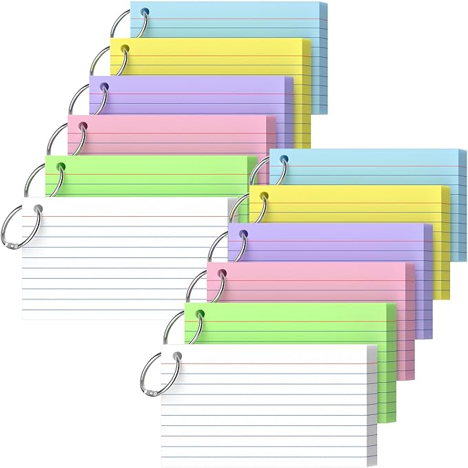 Ciphyfee Index Cards 3x5 Inch With Ring, 600 Count, Ruled White Colored Index Card, 180GSM Flash Cards College Ruled for Students, Teachers, Study Note Card for Office, Home, School, Office