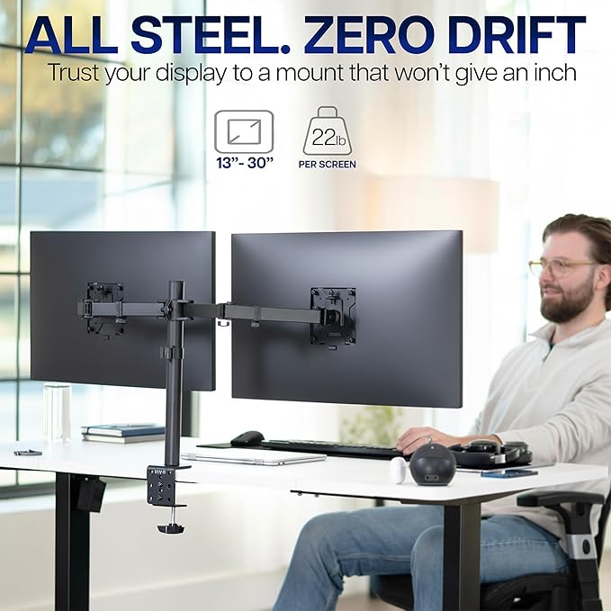 VIVO Dual Monitor Desk Mount, Heavy Duty Fully Adjustable Stand, Fits 2 LCD LED Screens up to 32 inches and 22 lbs Each, Black, STAND-V032