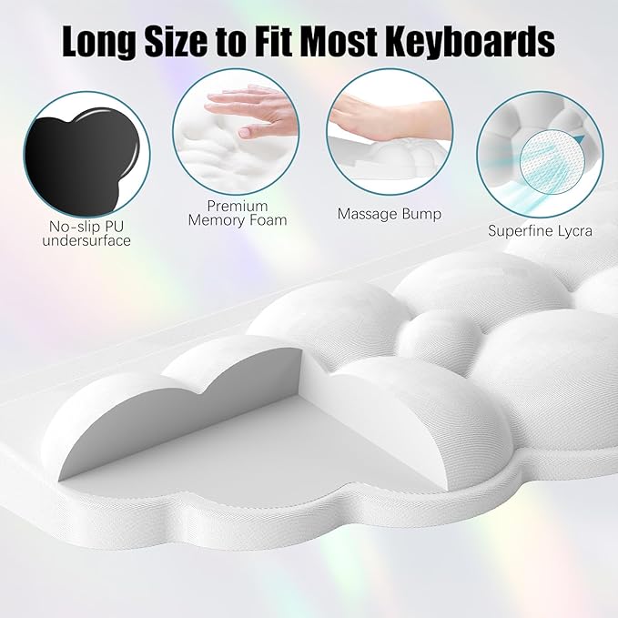 Ergonomic Wrist Rest for Keyboard and Mouse, Soft Memory Foam Cloud Keyboard Stand Pad with Wrist Rest Set, Easy Typing, Pain Relief, Comfort for Office, Work, Gaming - White