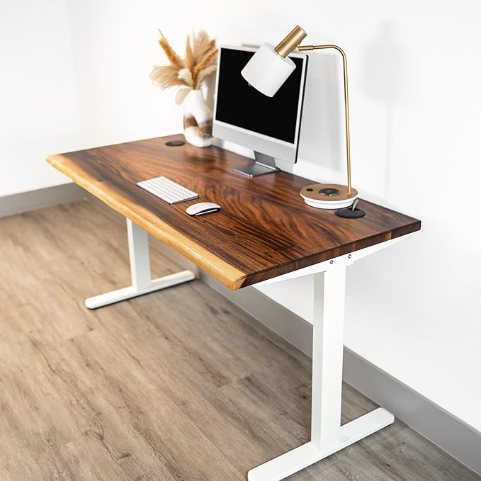 Standing Desk – Walnut Solid Wood Desk, Natural Live Edge, Adjustable Height Dual Motor, Sit Stand for Home Office (White, W60 x D27)
