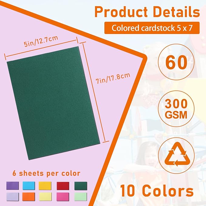 Guakicae 60 Sheets 10 Assorted Colors Cardstock 5 x 7 Craft Paper, 300gsm/110lb Heavyweight Flat Card Stock Printer Paper for DIY Card Making, Invitations, Thank You Cards, Art Drawing