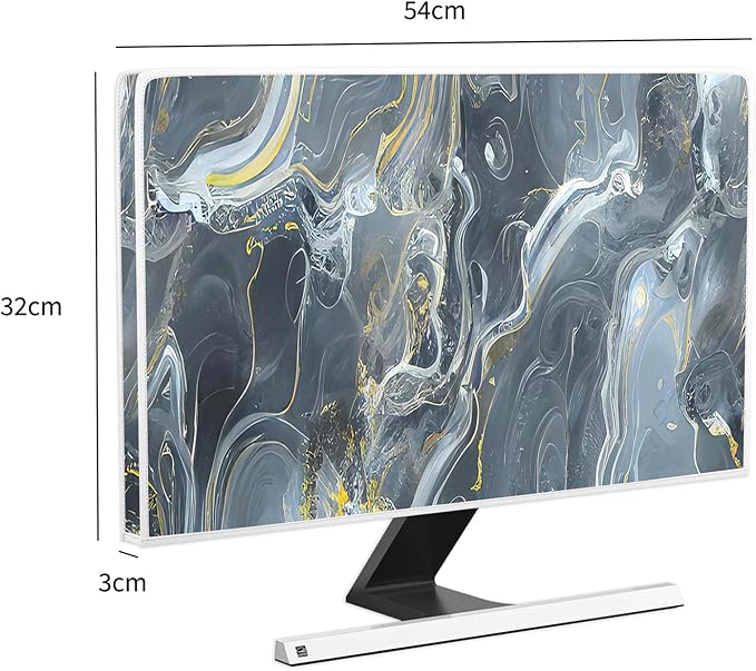 Baocicco Gray Gold Marble Waterproof 22, 23, 24, 25 Inch Anti-Static Dustproof LCD/LED/HD Aesthetic Texture Computer Screen Cover Decor Full Body Cover for Computer Screen Desktop PC Tower Protector