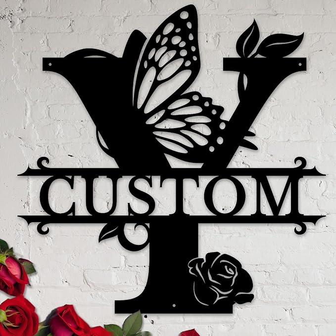 Personalized Custom Letter Name metal Signs,Custom Black Letter Monogram Wall Art Decor,Metal Signs Plaques Outdoor wall Decorative Signage (Y)