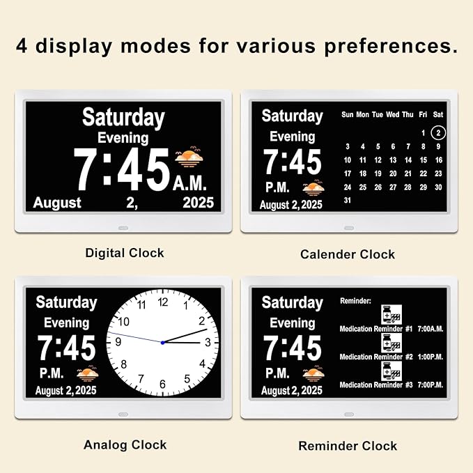 SSYA Dementia Clocks with Day and Date for Seniors,13 Alarms Custom Reminders, Extra Large Digital Calendar Clock for Elderly. (White)
