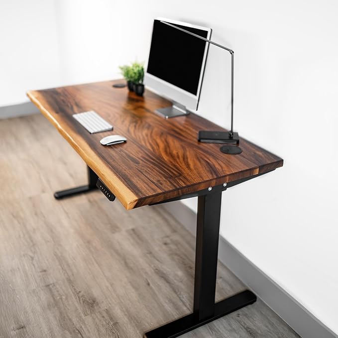 Standing Desk – Walnut Solid Wood Desk, Natural Live Edge, Adjustable Height Dual Motor, Sit Stand for Home Office (Black, W60 x D27)