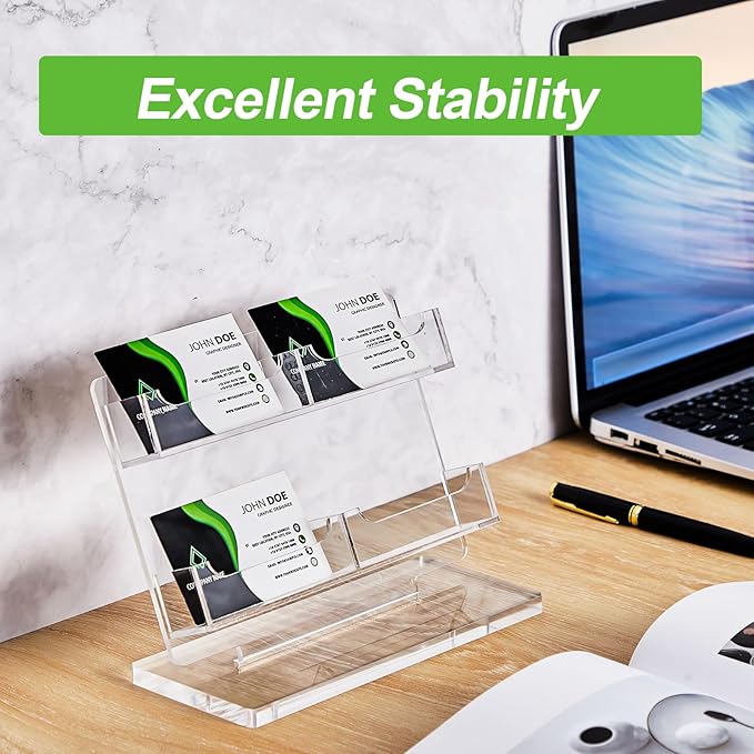 Dunzoom Business Card Holder for Desk 4 Slots Clear Gift Card Display Acrylic Business Holder Display Stand Multiple Organizer for Office Meeting Exhibition Home
