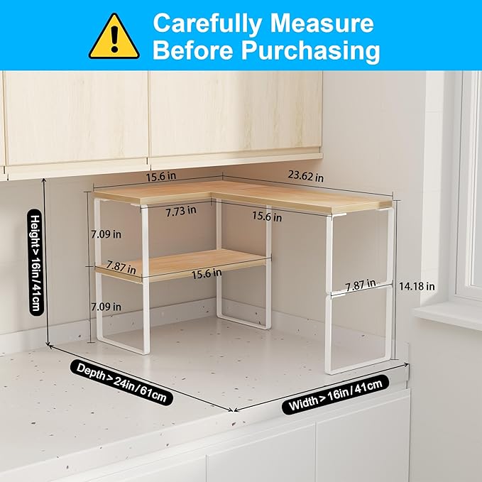 Golener Countertop Organizer Corner Shelf, 2 Tier Adjustable Stackable Corner Shelves for Kitchen, Bathroom, Spice Rack, Coffee Bar, Over Sink, Dresser Table, Corner Counter Shelf Stand, Natural Beige | Corner Shelves, for Kitchen, Bathroom, Spice Rack...