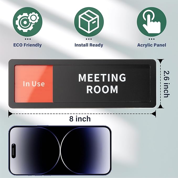 Conference Room Office Door Sign Do Not Disturb,Versatile In-Use/Available Slider Sign for Business Home, Meeting Vacant Occupied Privacy Room Sign,Frosted Black 8" x 2.6"