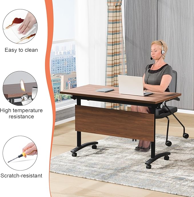 Conference Table,55.1''Folding Conference Room Table for 4-12 People,Mobile Flip Top MeetingTraining Table with Different Coulor and Styles for Offices, Classrooms,Meeting Room (6, 47.2''D)