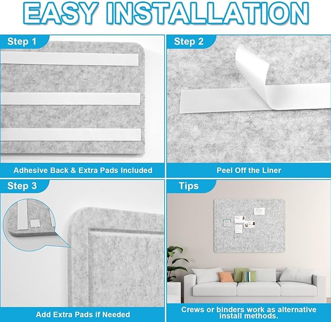 Large Felt Bulletin Board for Wall, 48"x36" Frameless Picture Board, Soft Felt Cork Board for Office, Home Planning & Office Wall Decor, Easy Install Pin Board