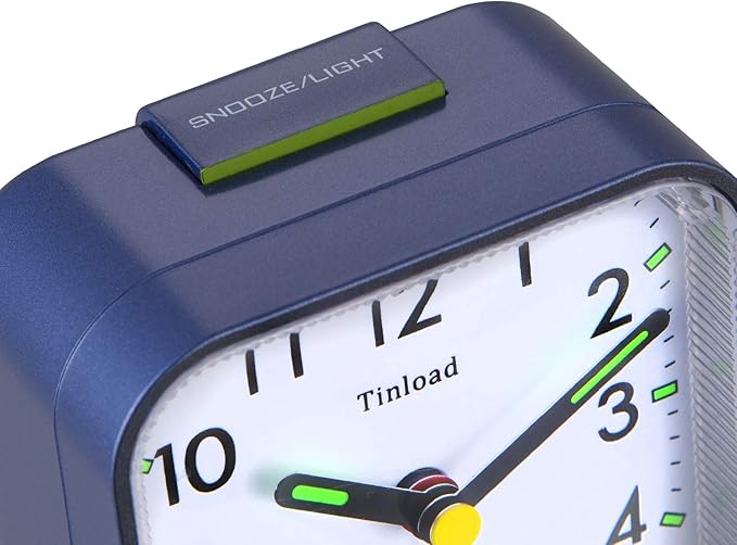 Tinload Small Battery Operated Analog Alarm Clock Silent Non Ticking, Ascending Beep Sounds, Snooze,Light Functions (Blue)