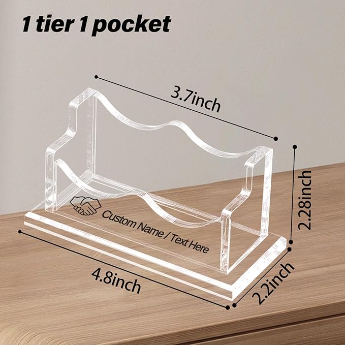 HJX Custom Business Card Holder Desk-Personalized Engraved Wooden Business Card Case Holder, Customized Name Logo Business Card Display Gifts for Men Women (Acrylic-Horizontal)