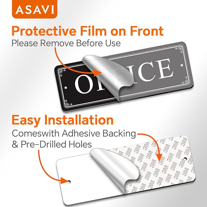 ASAVI “OFFICE” Acrylic Door Sign – Waterproof & Fade-Resistant Office Label with Strong Adhesive + Pre-Drilled Holes (8.7"x3") | Ideal for Doors and Walls in Offices, Lobbies, and Workspaces (Black)