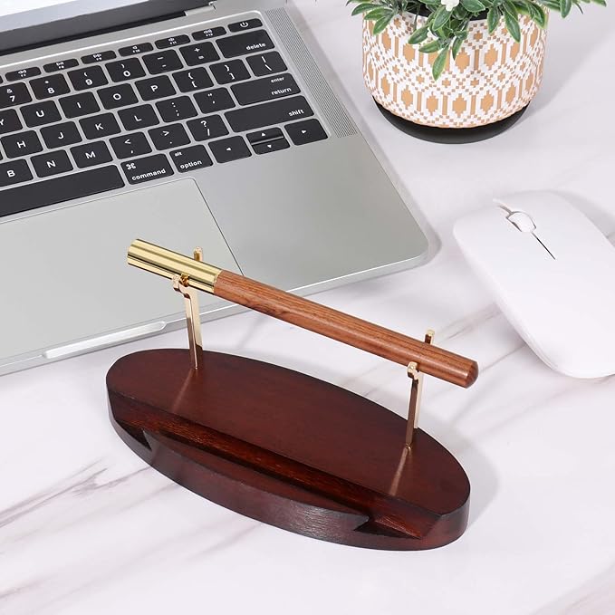 Htoxsdc Pen Holder Desk Organizers and Accessories Desk Decor ，Exquisite Wooden Pen Holder ，with a Cool Pen and Two Refills for Office and Home (Style C)