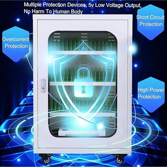 40-Slot Mobile Charging Station & Storage Cart - Secure Charging Locker Cabinet with Built-in Power, Wheels & Lock for Phones Portable Organizer for Classroom, Office, Hotel Use
