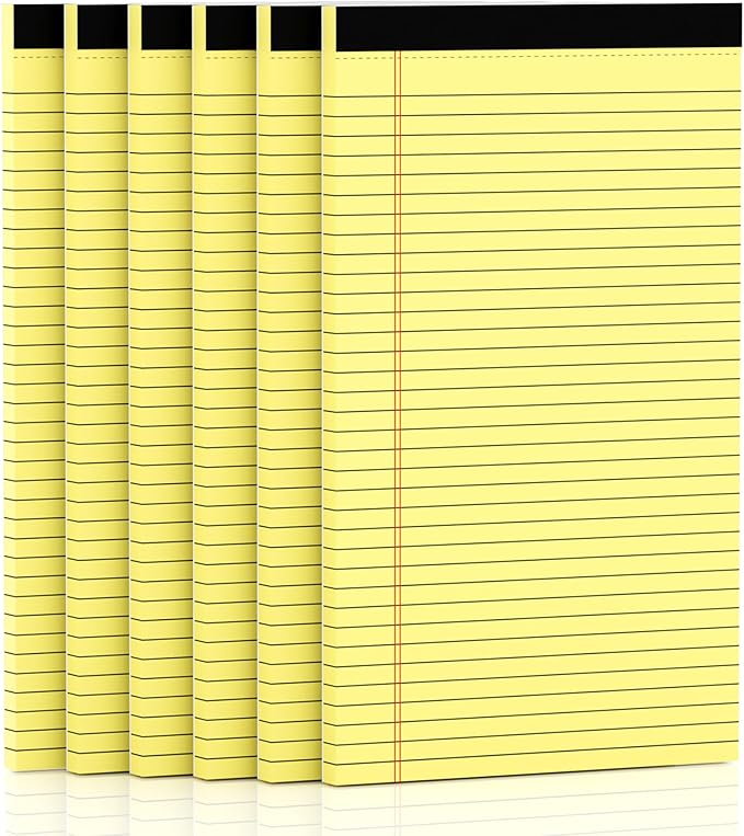 Roneky Yellow Legal Pads 8.5 x 14 Note Pads, 6 Pack 8.5 x 14 Notepads, Wide Ruled Lined Paper, Micro Perforated Writing Paper, 30 Sheets Per Notepad for Work/School/Office