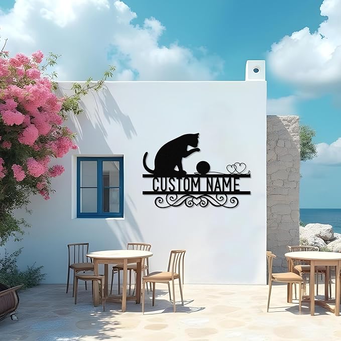 Dyoart Personalized Cat Metal Signs - Custom Funny Cat Metal Sign, Black Cat Metal Wall Art, Metal Cat Wall Decor, Last Name Sign, Cat Gifts for Cat Lovers, Home Decor for Living Room Bedroom