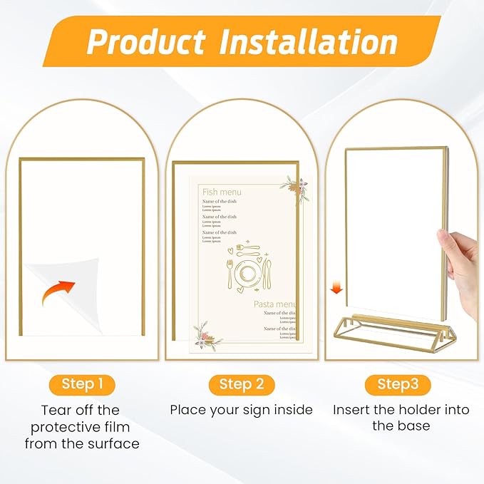 Smarpau 16 Pack 4x6 Acrylic Sign Holder with Gold Frame Table Number Holders Clear Picture Frames Flyer Stands Tables Menu Holder for Restaurant