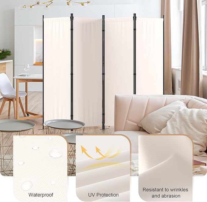 Kecreque Room Divider 4 Panel Partition Room Dividers & Folding Privacy Screens w/ 3 Metal Feet,88" W Portable Wall Doubles as a Dressing Screen Wall Divider for Office Bedroom Children's Room,White