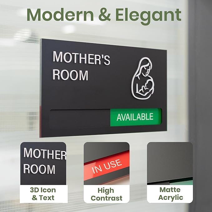 Mother's Room Sign, Lactation Room Available In Use Door Sign, Breastfeeding in Progress Do Not Disturb, Privacy Vacant Occupied Nursing Slider Business Office Signs