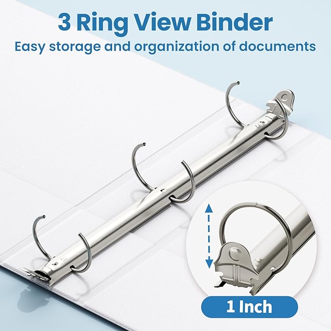 SUNEE White Binders 1 Inch 36 Pack Bulk, Clear View 3 Ring Binders PVC-Free (Fit 8.5x11 Inches) for School or Office Supplies