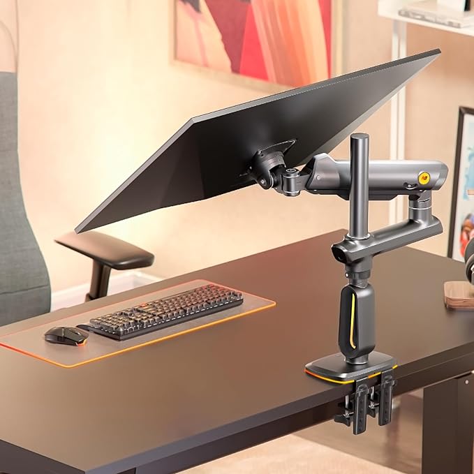 NB Extra Height Gaming Monitor Arm for 32 to 60 Inches Screen, Load up to 20 kg, VESA 75/100, RGB-Light, Heavy Duty, Multi Angle Adjustable, Premium Aluminum, Long Arm Extension Grey Black