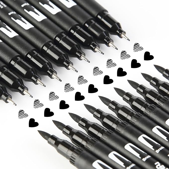hhhouu 17Pack Dual Tip Black & White Brush Pens- Fineliner & Highlighting Set for Artists, Illustrators & Comic Drawing Smooth Ink Flow, Smudge-Free HO-17BW