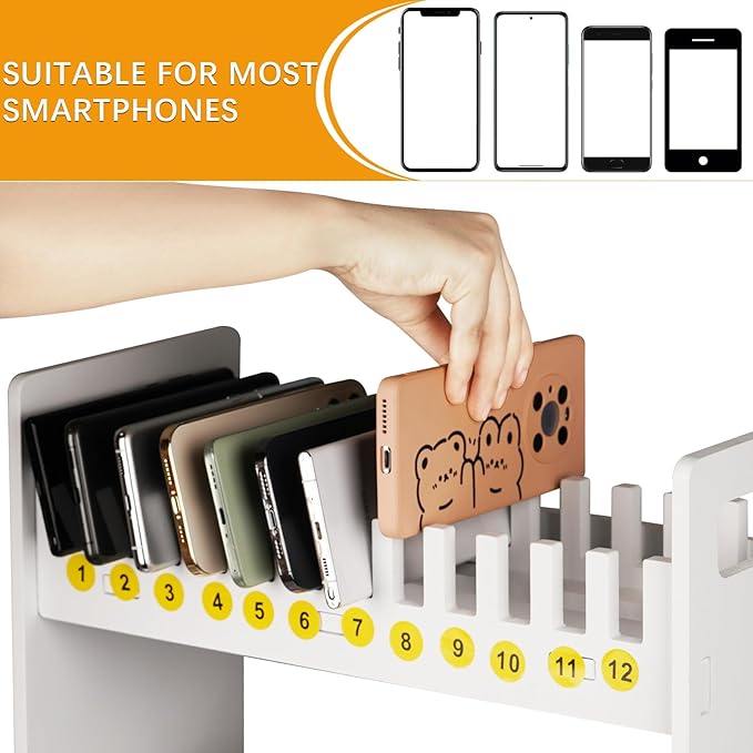 Ozzptuu Cell Phone Holder Classroom Cell Phone Storage 3-Tier Multiple Cell Phone Stand Rack with 1-36 Number Stickers PVC Board Mobile Phone Holder Desktop Organizer for Classroom Office