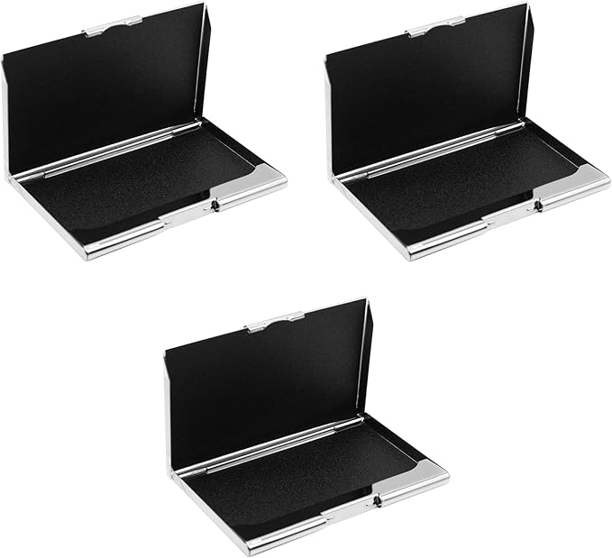 Stephanie Imports Set of 3 Slim & Minimalist Metal Business Card Holder Unisex Case (Silver Dual Band)