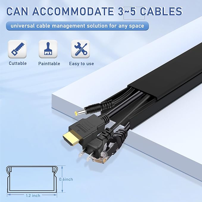 Cable Cover Wall - Large Cord Covers for Wires on Wall, 157 Inches TV Cable Hider Wall Kit, Black