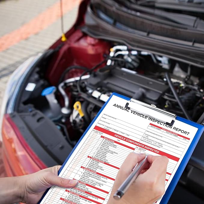Annual Vehicle Inspection Report Form 25-pk 3-Ply Carbonless, 8.5" x 11.75" + Label Aluminum, Permanent Adhesive 6" x 3.5"