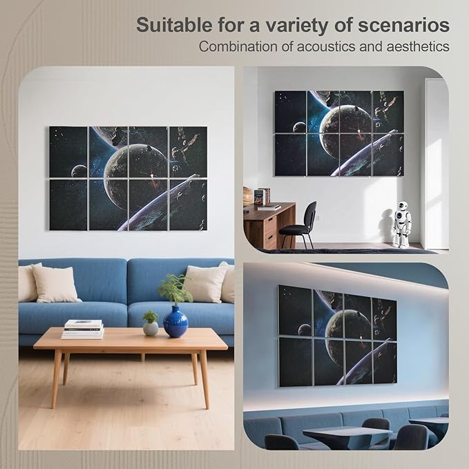 UMIACOUSTICS 8 Pcs 0.7Inch Thick Art Acoustic Panels, Total 47.2” x 31.5” Decorative Acoustical Wall Panels, Sound Absorbing Art Panels for Home, Office, Hotel, Recording Studio, Supernova