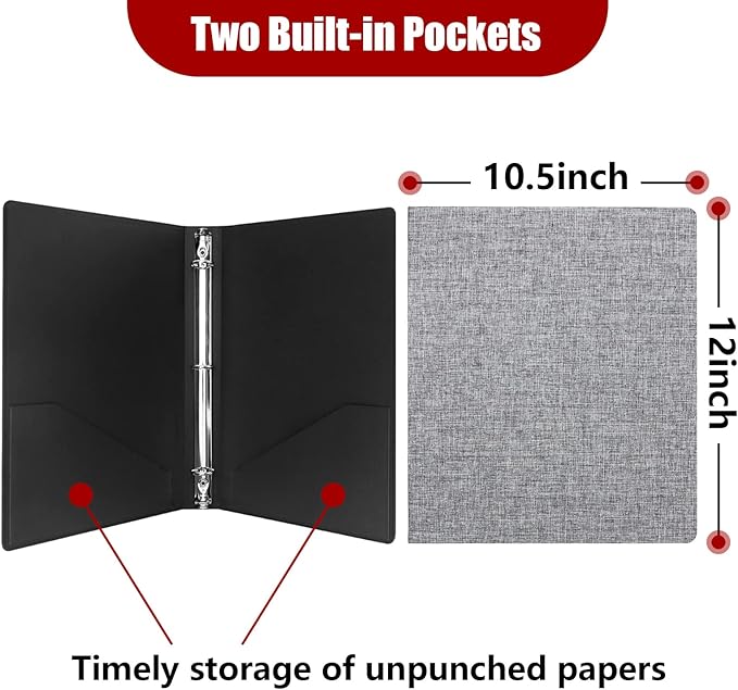 Vienrose 3 Ring Binder 1 Inch Round Rings with Linen Fabric Cover, Fits 8.5 x 11 Inch Paper, Durable Organizer for School, Office, Home, Recipes, Grey