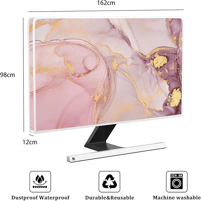 Baocicco Pink Gold Marble Waterproof Screen TV Cover 70 Inch Decorative Modern Television Cover for Home TV Screen Texture Dust Proof Monitor Covers for Television Screen LED LCD OLED TVs