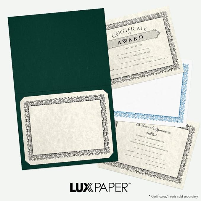 LUXPaper 9.5" x 12" Certificate Holders | Green Linen | 100lb. Cover | 250 Qty