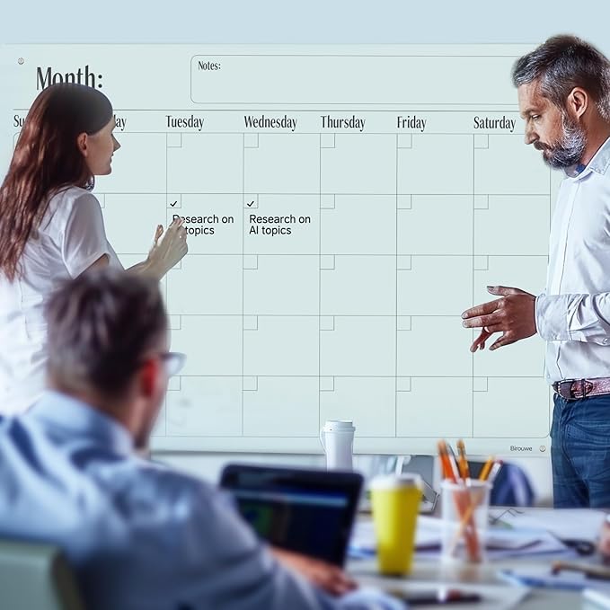 Magnetic Glass Monthly Calendar Whiteboard - 48"x36" Frameless Glass Dry Erase Board for Walls - White