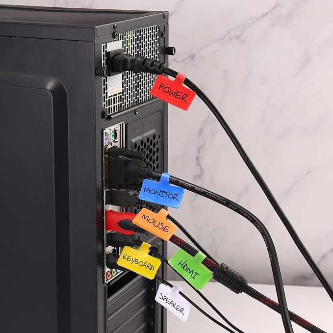 Trilancer Cable Cord Labels Large Size, for Organizing Wires and Identification, Multicolored Handwriting Cable Tags, Reusable with Multiple Uses - 24 PCS