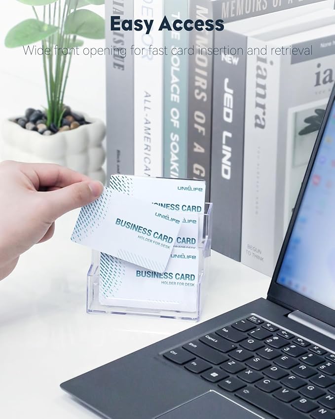 Uniclife 2 Pack Acrylic Business Card Holder for Desk 3 Slots Clear Business Card Display Stand for Men & Women Desktop Business Card Organizer Card Stand for Office Home Exhibition, 180 Card Capacity