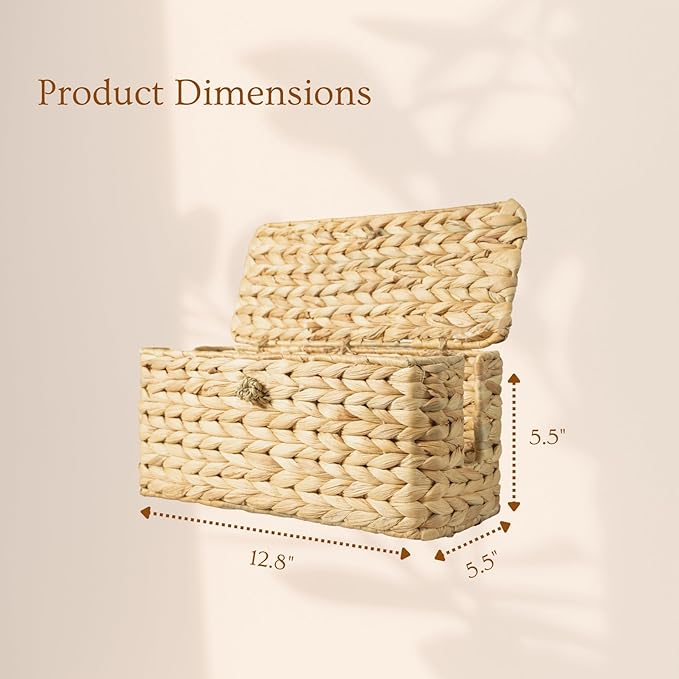 BINH YEN HOME Wicker Cable Management Box with Lid, A Handwoven Water Hyacinth Cords Hider Box for TV, Computer, Router, USB Hub to Hide Cords & Power Strip for Desk, Floor, Office 12.8x5.5x5.5
