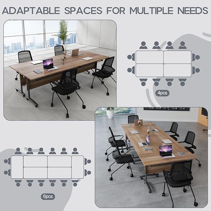 Folding Conference Table 4ft 5ft, Foldable Office Meeting Desk for 6 People, Multiple Sizes Colors Mobile Conference Room Table for Training Room School Business Furniture (4, White Walnut, 71in)